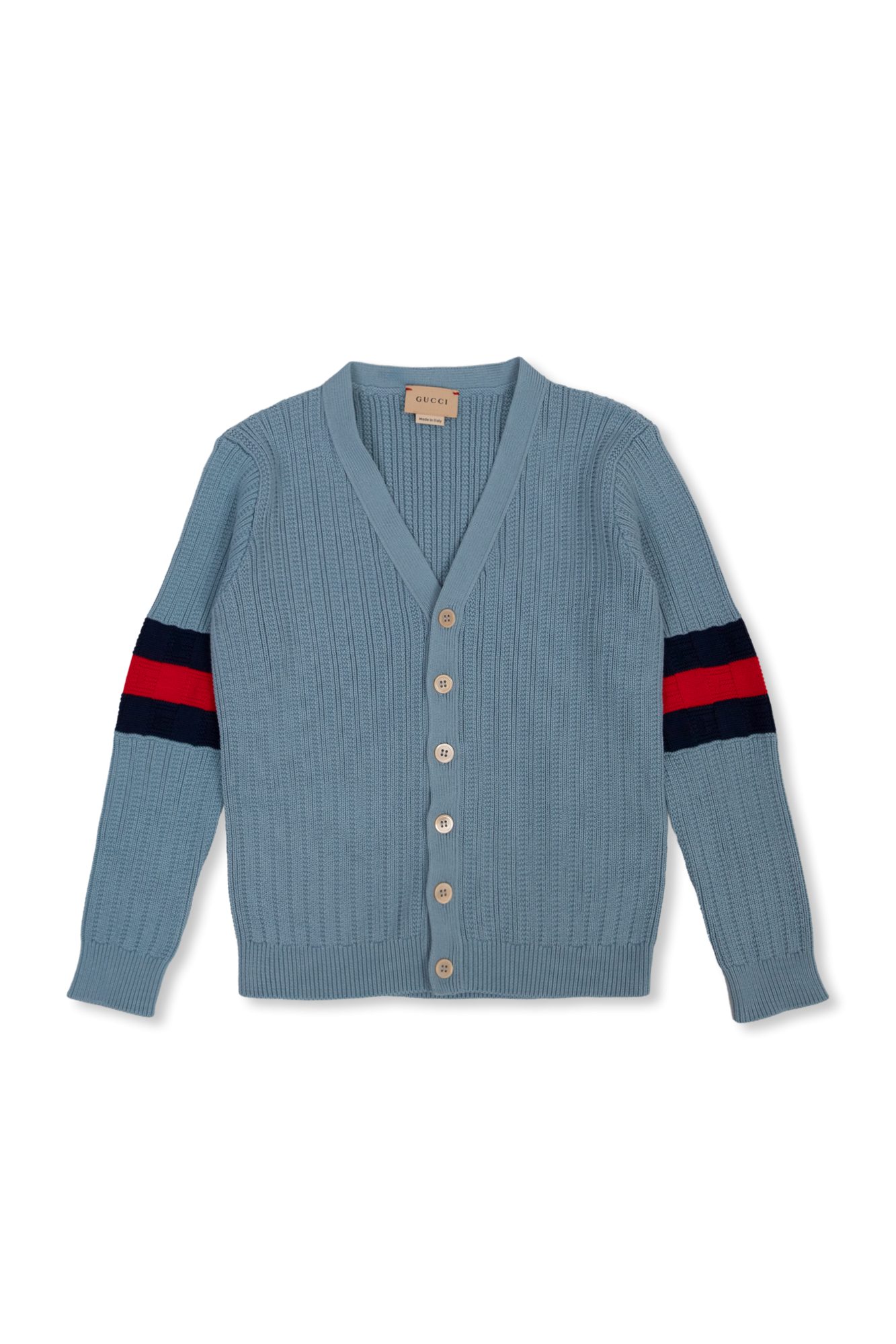 Blue Cardigan with 'Web' stripe Gucci Kids - gucci gg apple